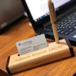 WOODEN PEN WITH MOBILE STAND / CARDHOLDER  BOX ENGRAVED NAME
