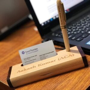 WOODEN PEN WITH MOBILE STAND / CARDHOLDER BOX ENGRAVED NAME